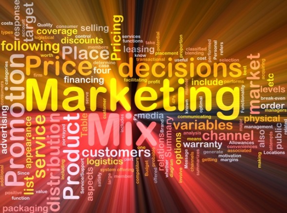 Marketing mix background concept glowing